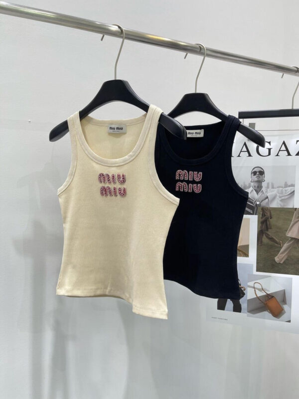 Miu Miu Logo-embellished Ribbed Tank Top