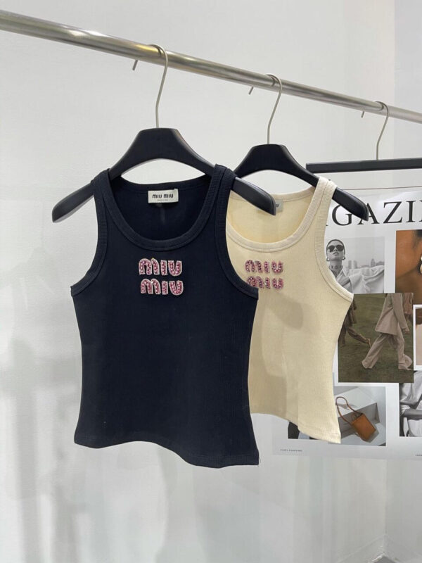 Miu Miu Logo-embellished Ribbed Tank Top - Image 4