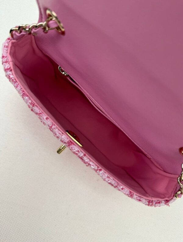 Chanel Tweed Mini Heart Square Flap Pink White Bag - Image 6