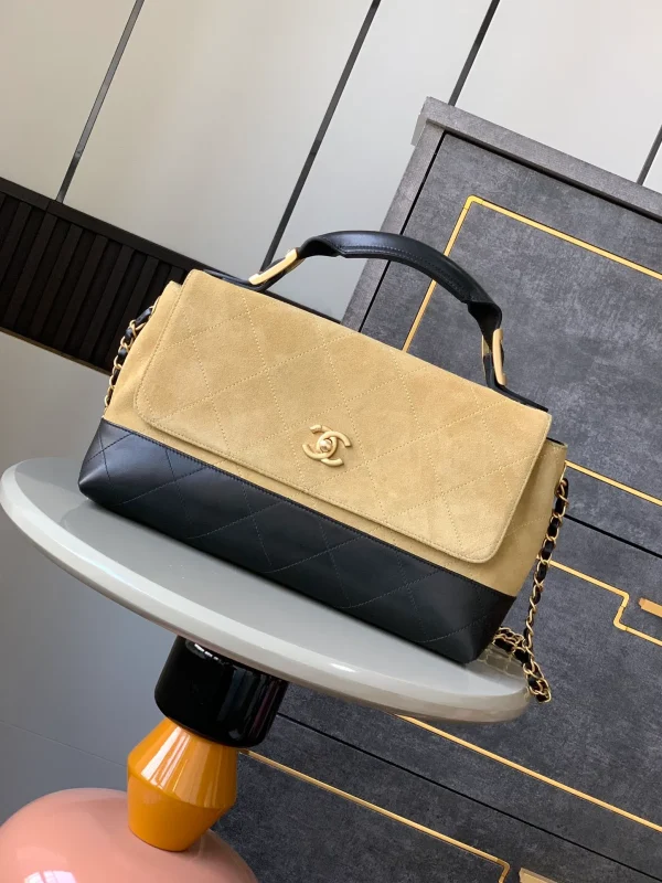 Beige Chanel Business Affinity Suede Flap Satchel