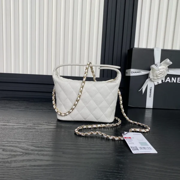 CC 25C Hobo Bag Top Handle White Grained Calfskin - Image 4