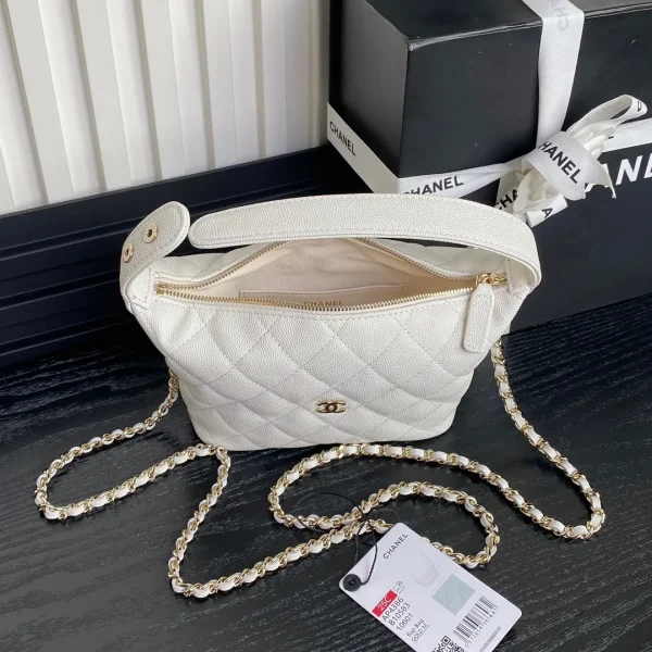 CC 25C Hobo Bag Top Handle White Grained Calfskin - Image 9