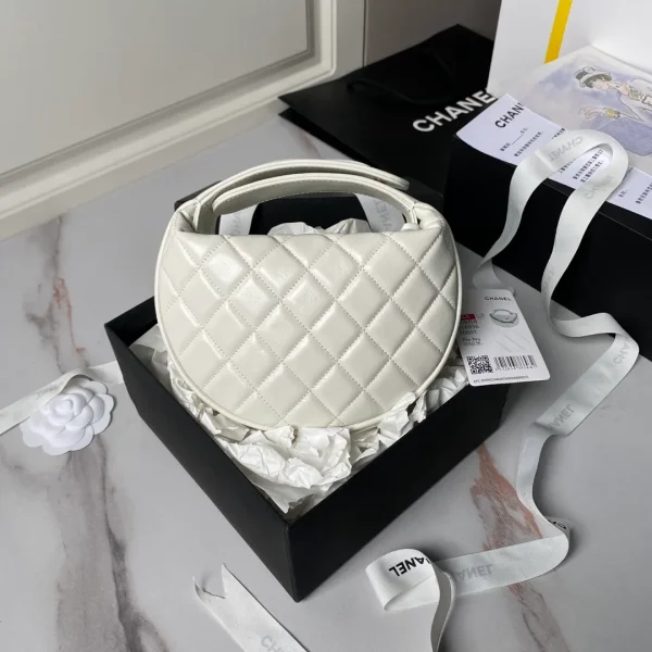 CHANEL Front Pocket Hobo Pouch Mini White Quilted Caviar