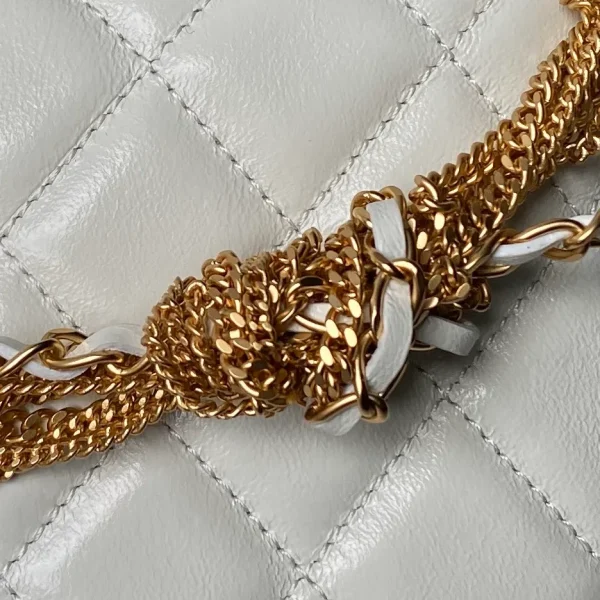 CHANEL Front Pocket Hobo Pouch Mini White Quilted Caviar - Image 4