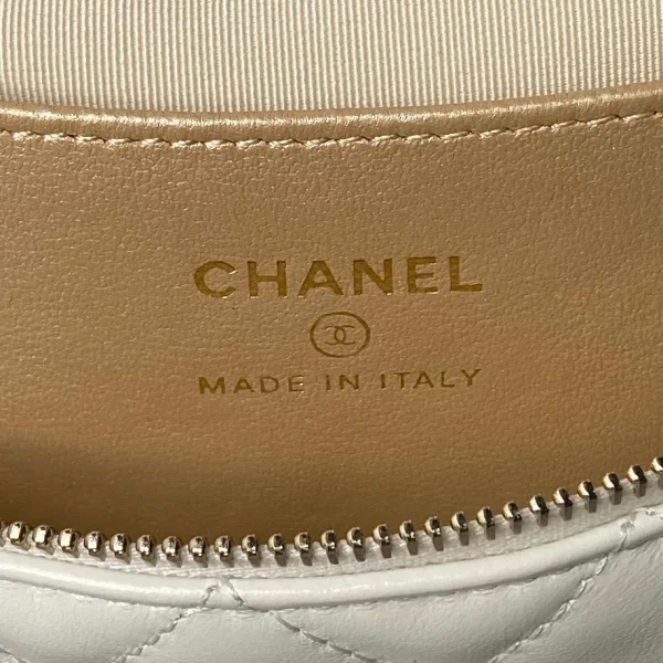 CHANEL Front Pocket Hobo Pouch Mini White Quilted Caviar - Image 5