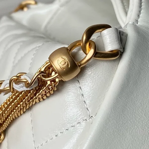 CHANEL Front Pocket Hobo Pouch Mini White Quilted Caviar - Image 6