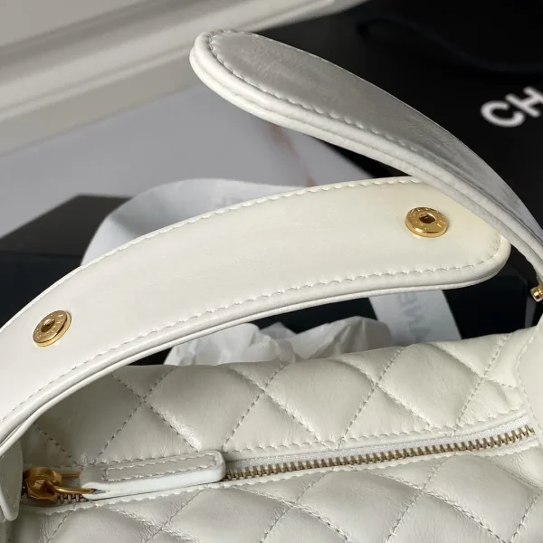 CHANEL Front Pocket Hobo Pouch Mini White Quilted Caviar - Image 7