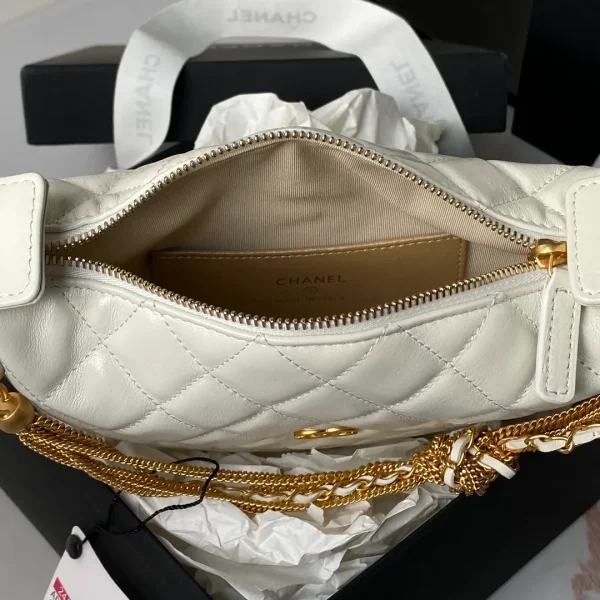 CHANEL Front Pocket Hobo Pouch Mini White Quilted Caviar - Image 8