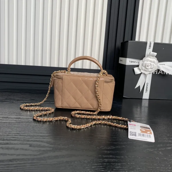 CHANEL Lambskin Quilted Metal Small Top Handle Vanity Case With Chain Beige - Image 9
