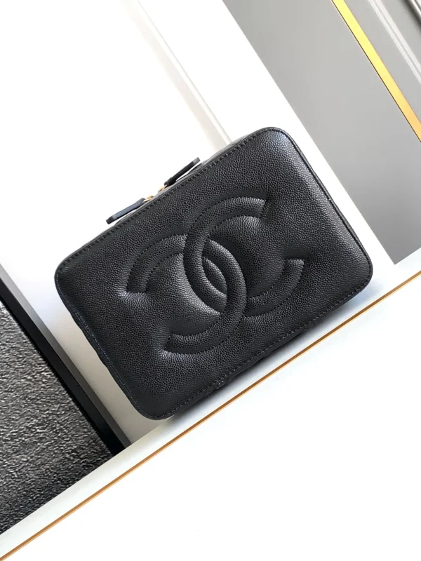CHANEL Leather Pouch Auth Black Medium Women France
