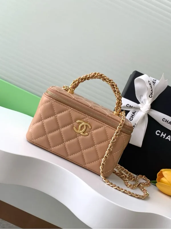 CHANEL Top Handle Vanity Case Shoulder Bag Lambskin Beige