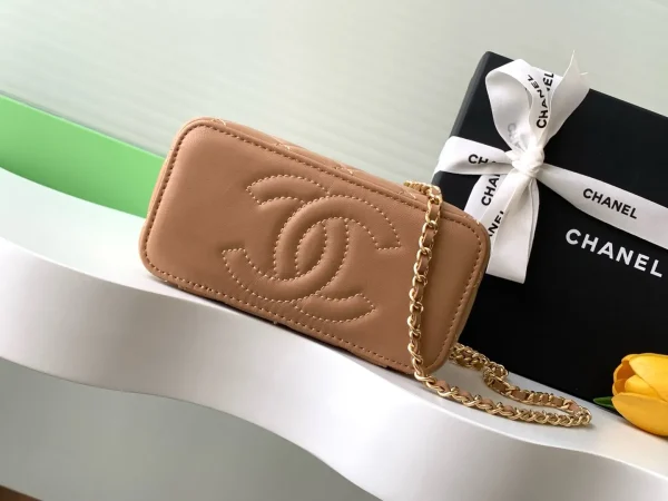 CHANEL Top Handle Vanity Case Shoulder Bag Lambskin Beige - Image 6