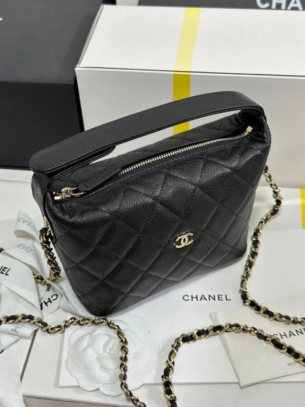 Chanel 25C Quilted Chain Hobo Black Caviar - Image 2