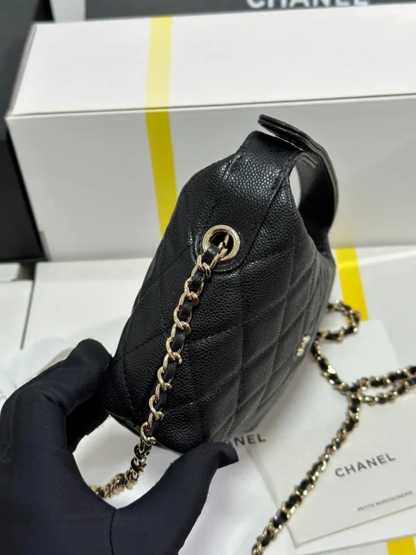Chanel 25C Quilted Chain Hobo Black Caviar - Image 5