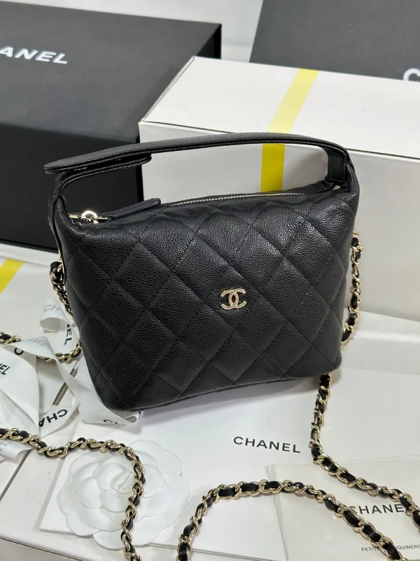 Chanel 25C Quilted Chain Hobo Black Caviar