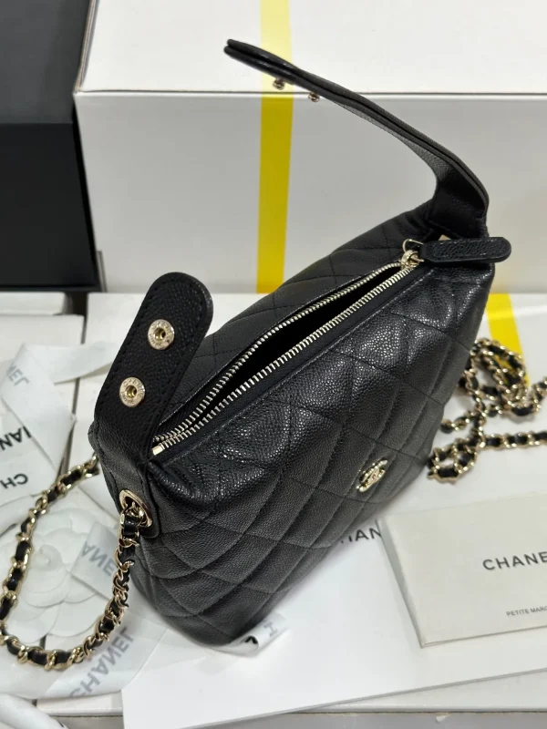 Chanel 25C Quilted Chain Hobo Black Caviar - Image 10