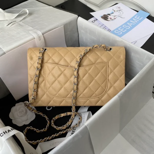 Chanel Beige Quilted Caviar Leather Medium Classic Double Flap Bag - Image 4
