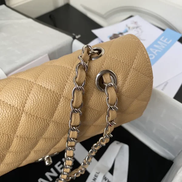 Chanel Beige Quilted Caviar Leather Medium Classic Double Flap Bag - Image 6