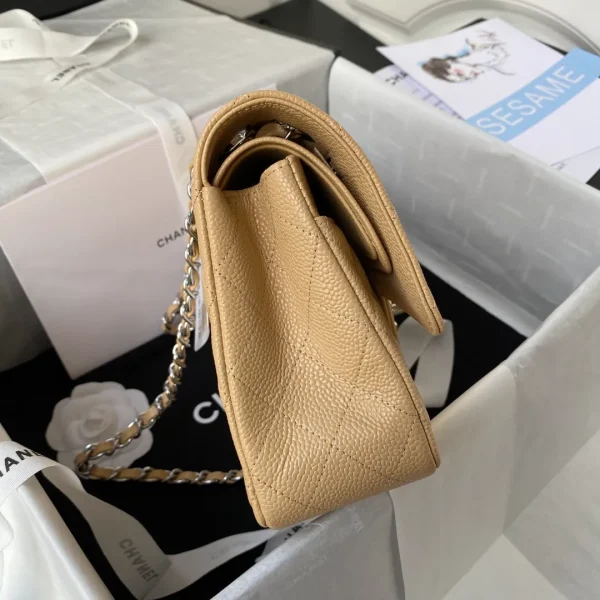Chanel Beige Quilted Caviar Leather Medium Classic Double Flap Bag - Image 7