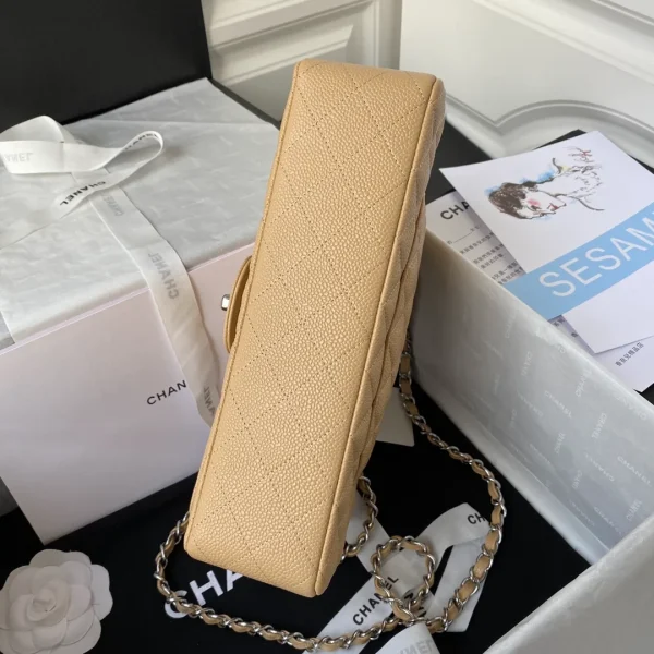 Chanel Beige Quilted Caviar Leather Medium Classic Double Flap Bag - Image 8
