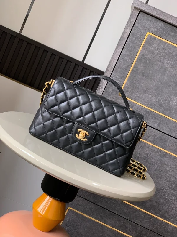 Chanel Black Lambskin GHW Top Handle Mini Rectangular