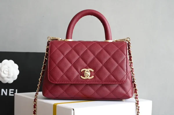 Chanel Burgundy Quilted Caviar Leather Small Coco Top Handle Bag Chanel