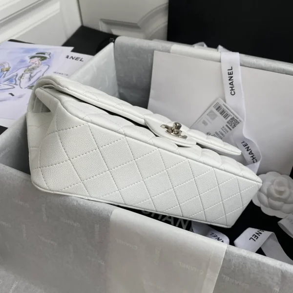 Chanel Medium Classic Flap in White Caviar - Image 8