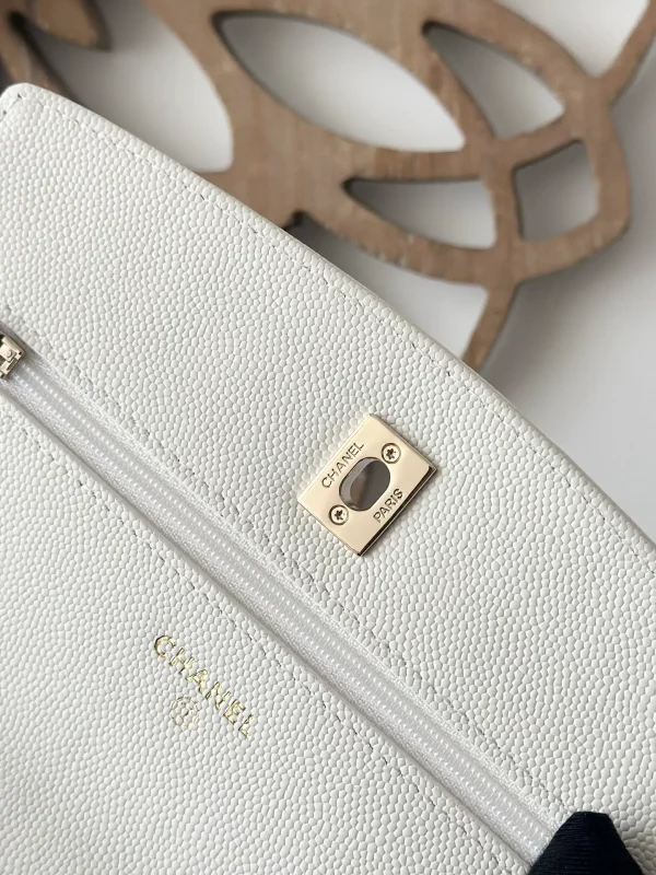 Chanel Mini Flap bag with Top Handle white Cavia - Image 9