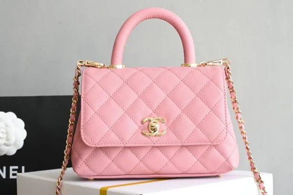 Chanel Pink Quilted Caviar Leather Mini Coco Top Handle Bag Chanel