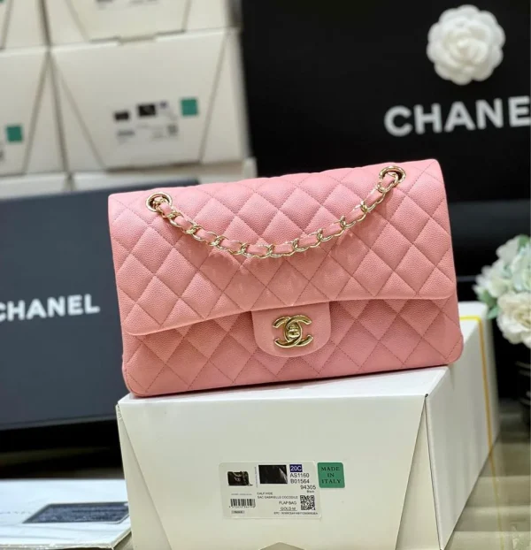 Chanel Vintage Sakura Pink Quilted Caviar Medium Classic