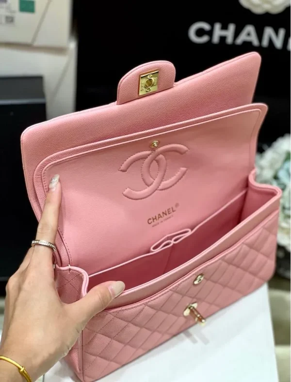Chanel Vintage Sakura Pink Quilted Caviar Medium Classic - Image 6