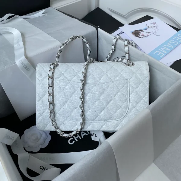 Chanel White Caviar Leather Medium Double Flap - Image 4