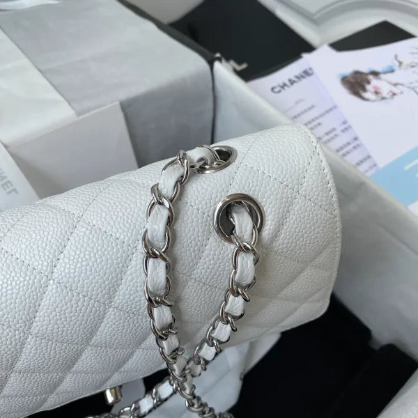 Chanel White Caviar Leather Medium Double Flap - Image 6