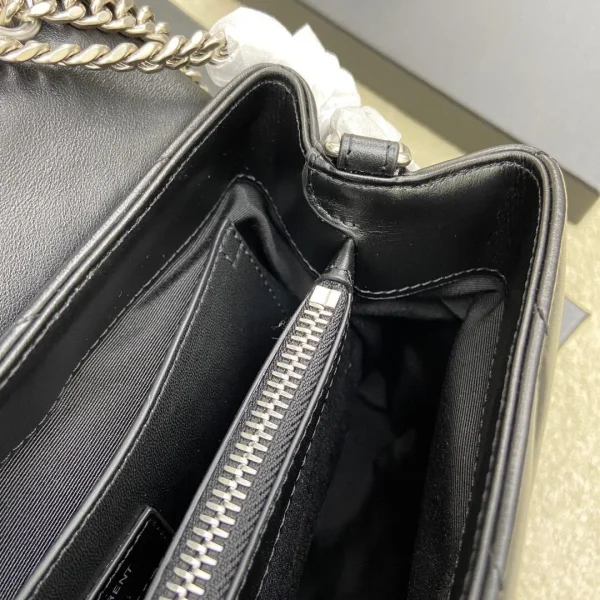 SAINT LAURENT Calfskin Y Quilted Monogram Small Loulou Chain Satchel Black - Image 6