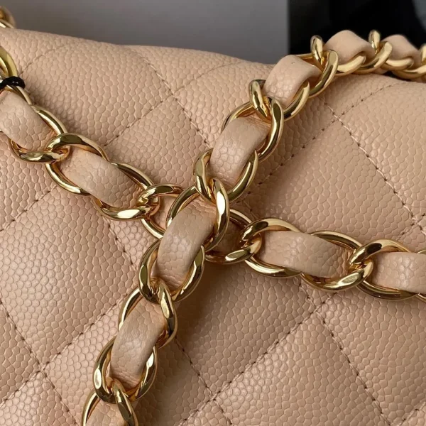 Chanel Beige Quilted Caviar Leather Medium Classic Double Flap Bag - Image 4