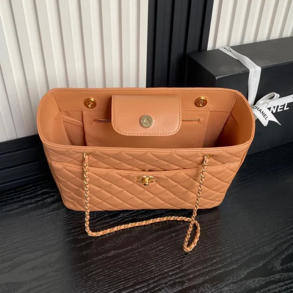 24K Shopping Bag 32cm Brown Calfskin Gold Hardware - Image 4
