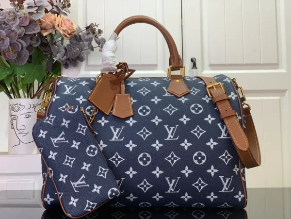 BNWOT Louis Vuitton Since 1854 Blue Monogram Jacquard Speedy Bandouliere