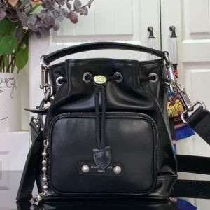 Black Leather Bucket Bag