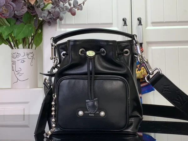 Black Leather Bucket Bag