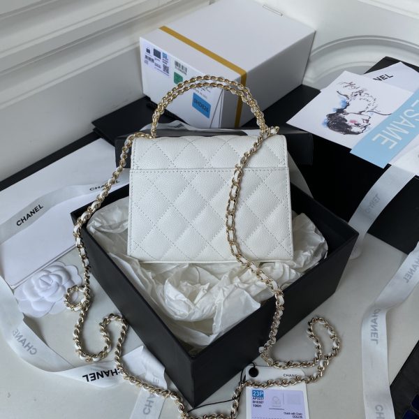 CHANEL 23P White Caviar Kelly Clutch Top Handle with Chain Light Gold - Image 3