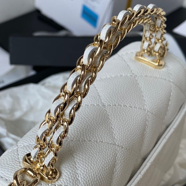 CHANEL 23P White Caviar Kelly Clutch Top Handle with Chain Light Gold - Image 5