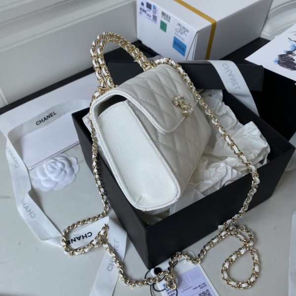 CHANEL 23P White Caviar Kelly Clutch Top Handle with Chain Light Gold - Image 6