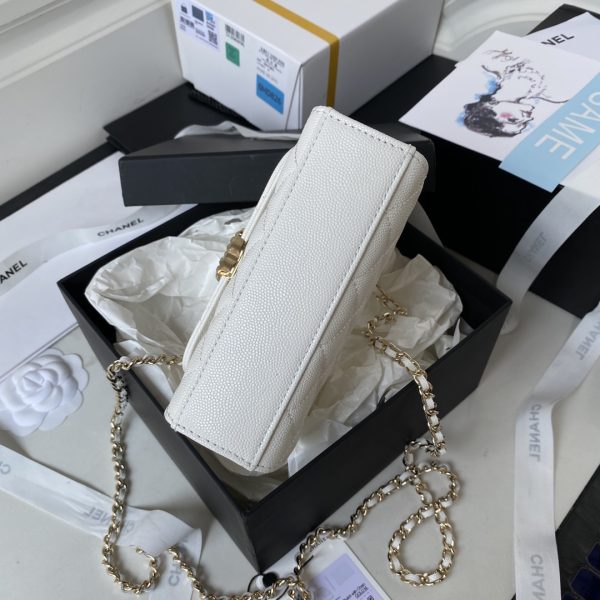 CHANEL 23P White Caviar Kelly Clutch Top Handle with Chain Light Gold - Image 7