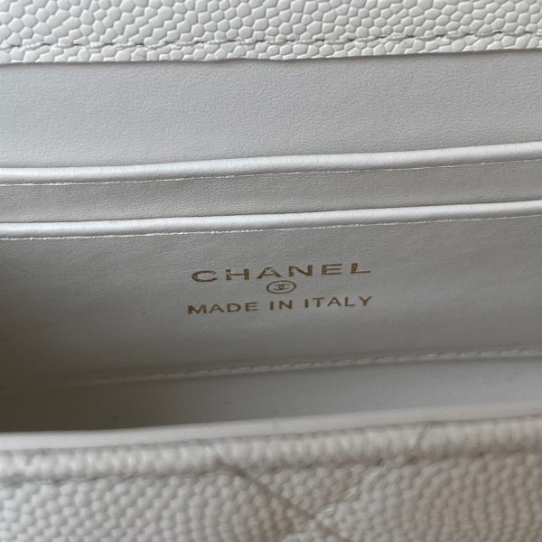 CHANEL 23P White Caviar Kelly Clutch Top Handle with Chain Light Gold - Image 9