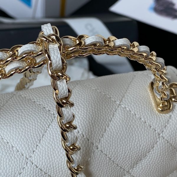 CHANEL 23P White Caviar Kelly Clutch Top Handle with Chain Light Gold - Image 10