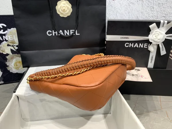 CHANEL Calfskin Quilted Braided Handle Chain Hobo Brown - Image 3