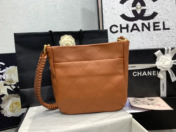 CHANEL Calfskin Quilted Braided Handle Chain Hobo Brown - Image 4