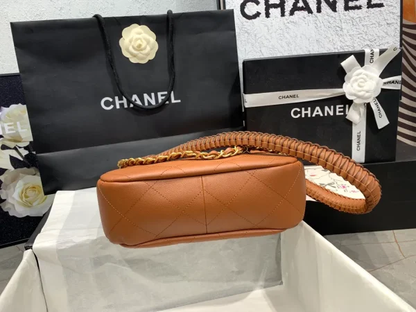 CHANEL Calfskin Quilted Braided Handle Chain Hobo Brown - Image 5