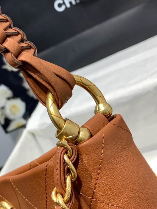 CHANEL Calfskin Quilted Braided Handle Chain Hobo Brown - Image 7