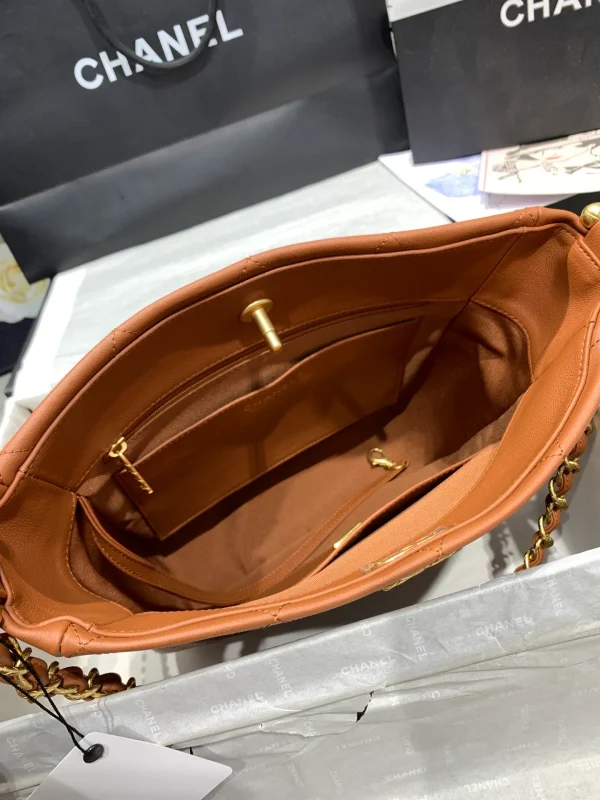 CHANEL Calfskin Quilted Braided Handle Chain Hobo Brown - Image 8